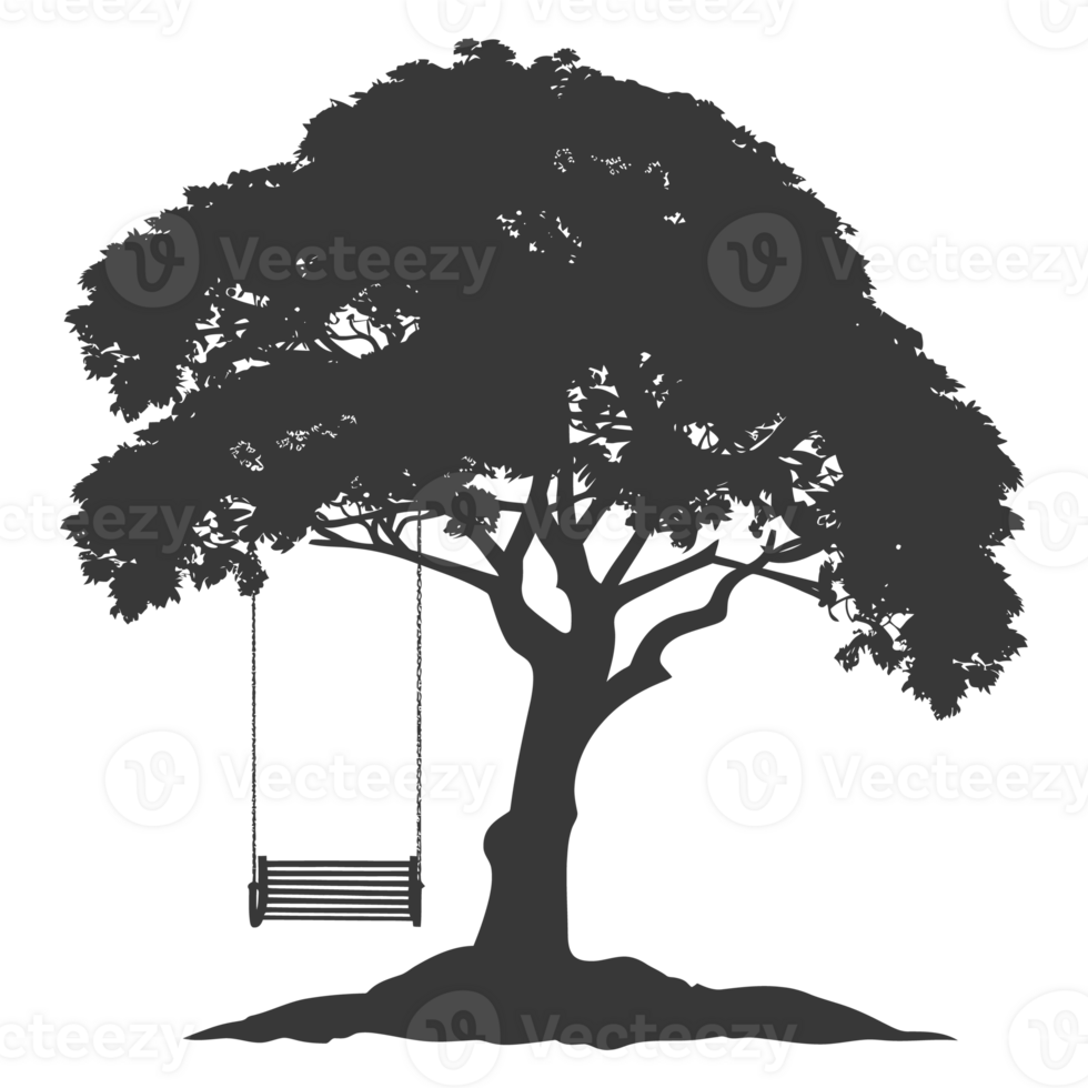 AI generated Silhouette Tree With A Swing black color only png