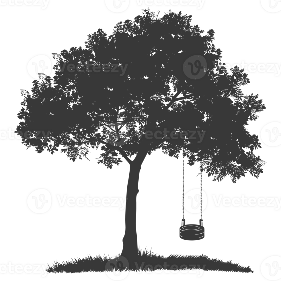 AI generated Silhouette Tree With A Tyre Swing black color only png