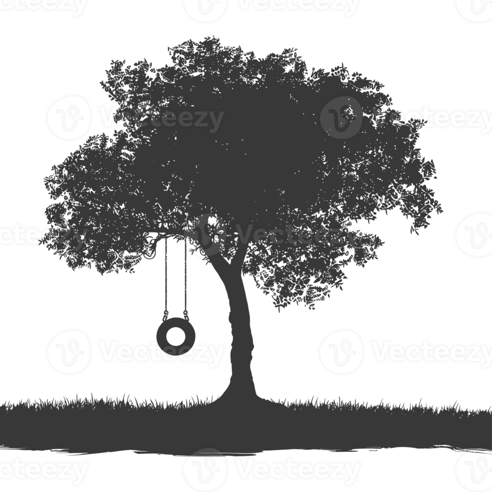 AI generated Silhouette Tree With A Tyre Swing black color only png