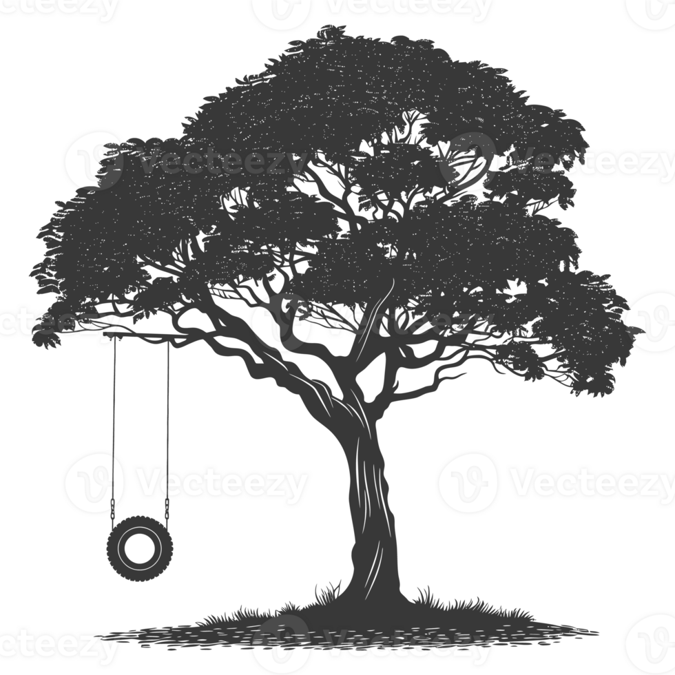 AI generated Silhouette Tree With A Tyre Swing black color only png