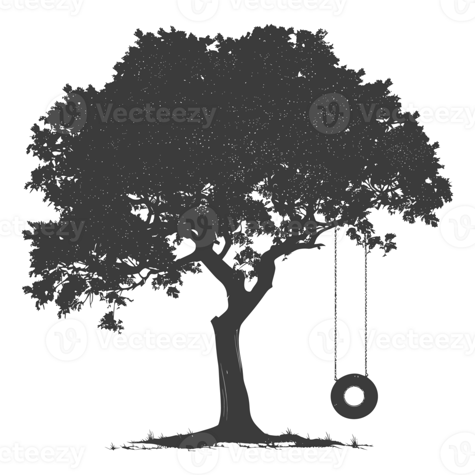 AI generated Silhouette Tree With A Tyre Swing black color only png