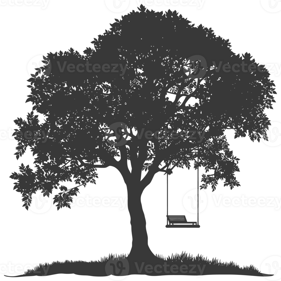 AI generated Silhouette Tree With A Swing black color only png