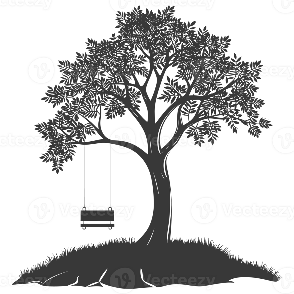 AI generated Silhouette Tree With A Swing black color only png