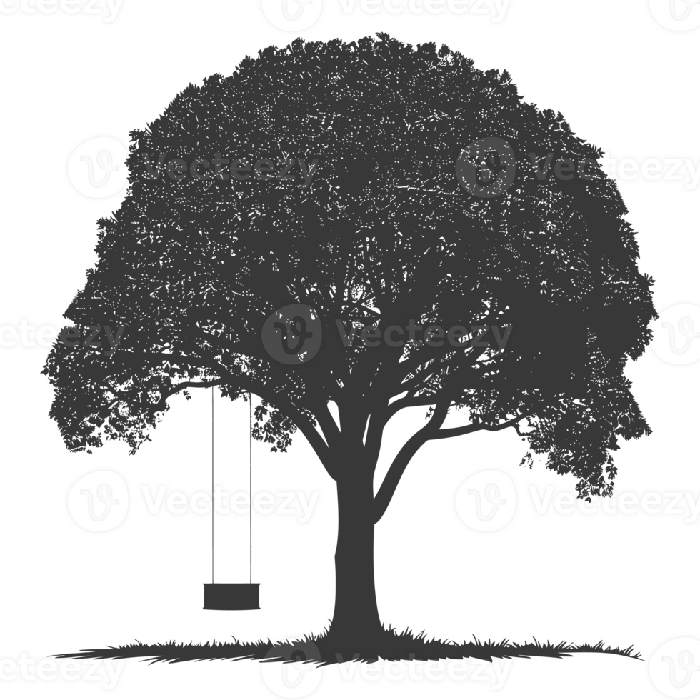 AI generated Silhouette Tree With A Swing black color only png