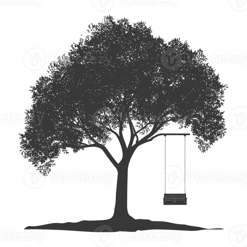 AI generated Silhouette Tree With A Swing black color only png