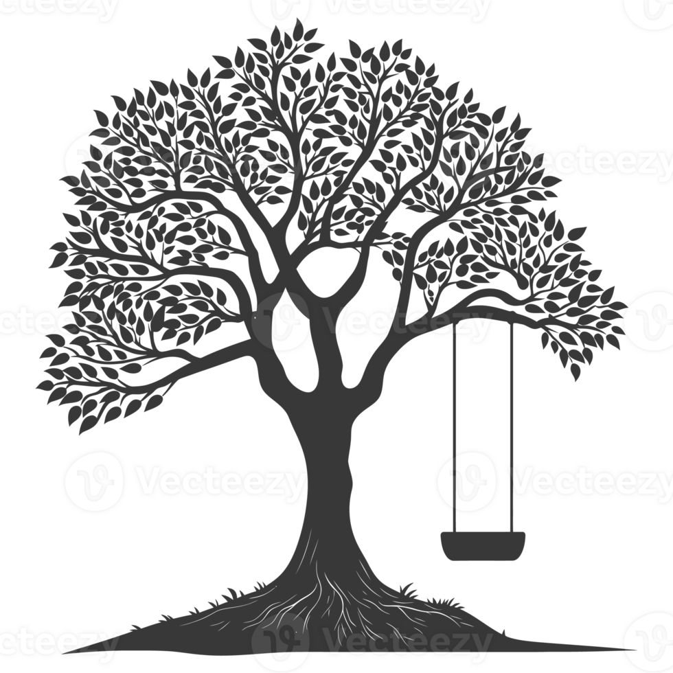 AI generated Silhouette Tree With A Swing black color only png