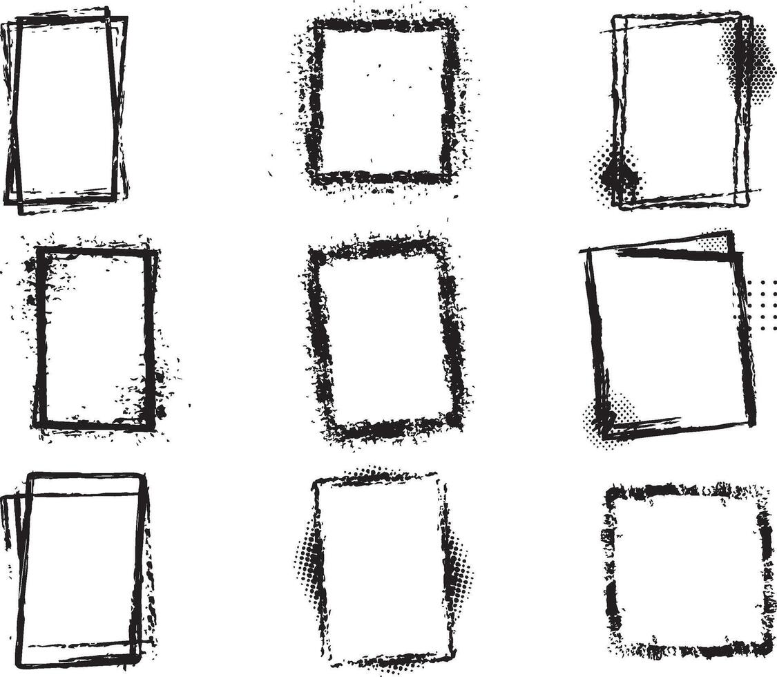 Black and white Set of Grunge Photo Edge portrait Frame, vector on isolated white background