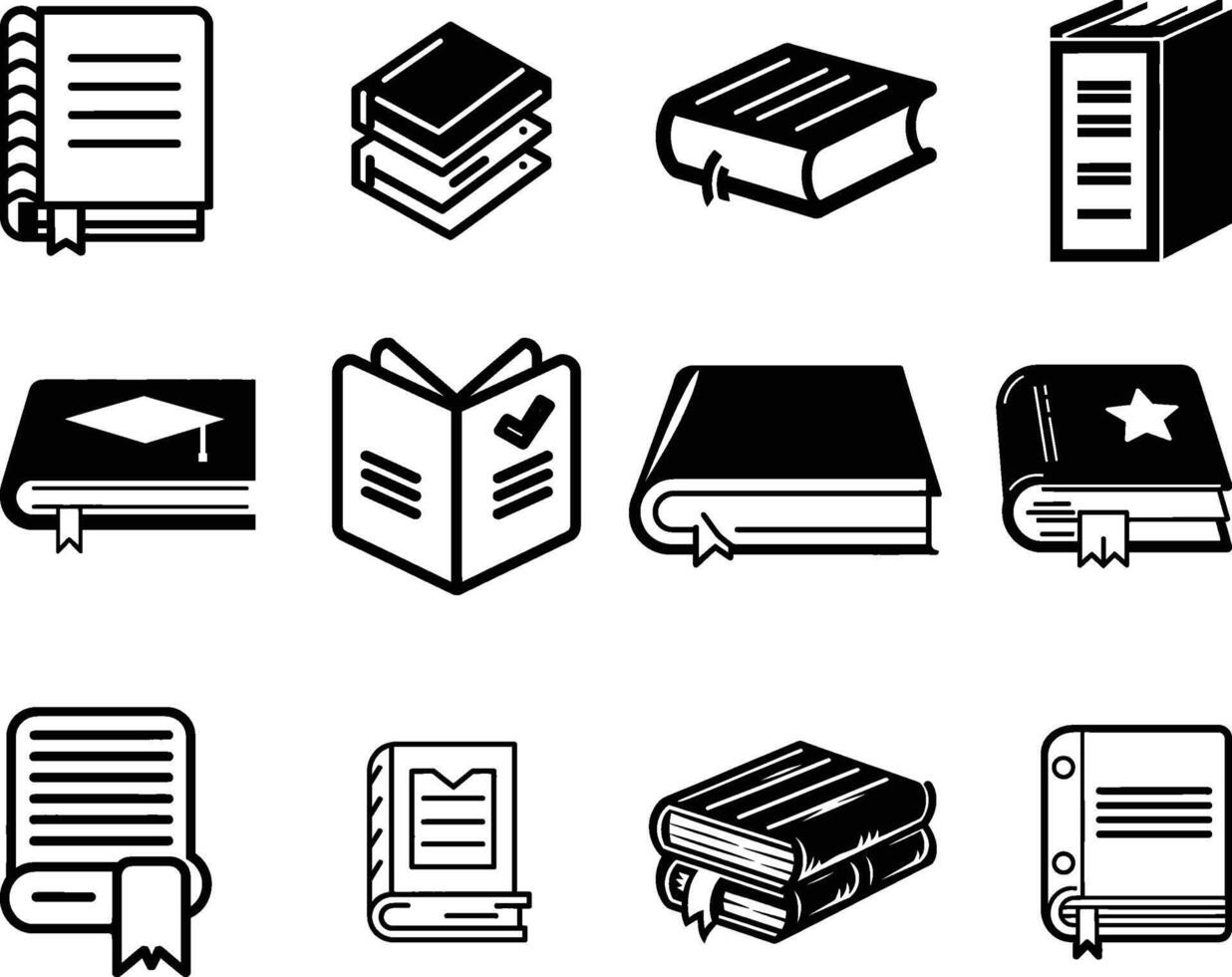 conjunto de libro iconos, vector en aislado blanco antecedentes