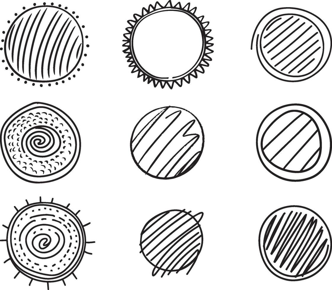 Set of Cute Hand Drawn Circle Shapes, vector on isolated white background