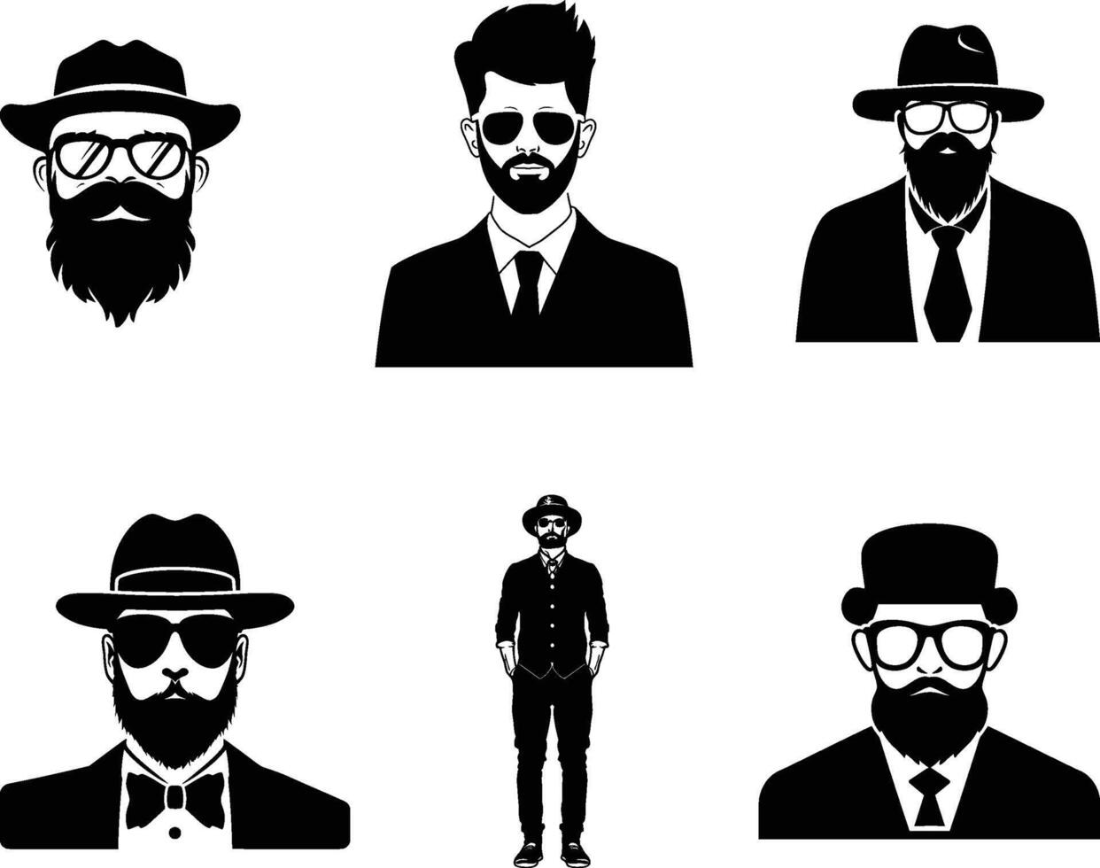 Set of Hipsters Vector Silhouette, vector