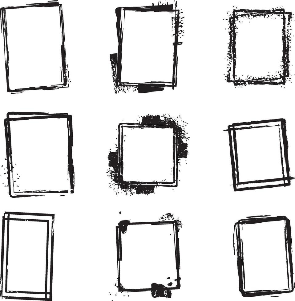 Black and white Set of Grunge Photo Edge portrait Frame, vector on isolated white background