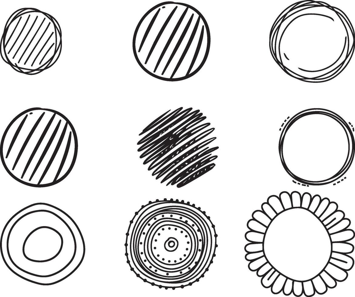 Set of Cute Hand Drawn Circle Shapes, vector on isolated white background