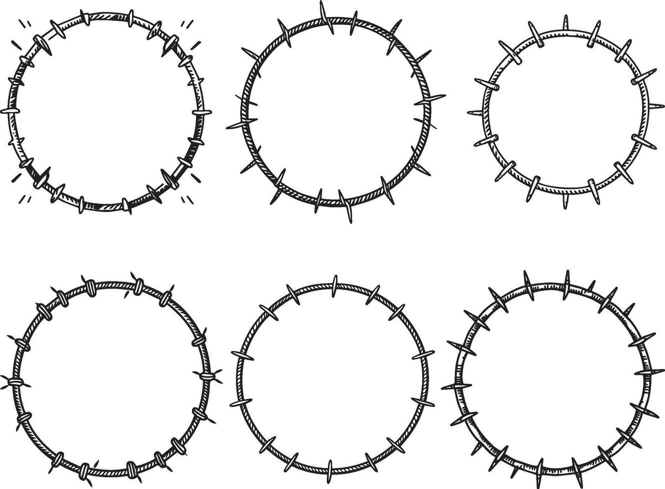 Set of barbed wire frames. Hand drawn vector, illustration in sketch style. Design element for military, security, prison, slavery concepts vector