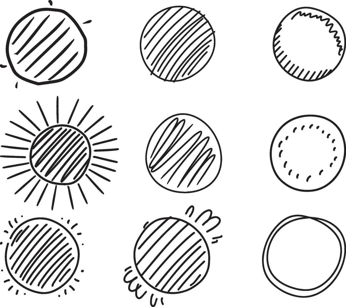 Set of Cute Hand Drawn Circle Shapes, vector on isolated white background