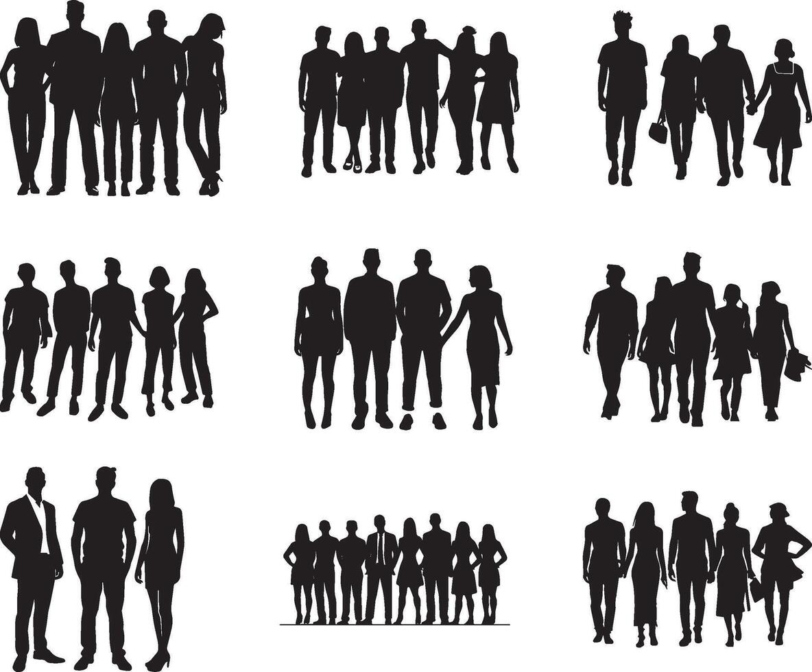 Set of Men and Women Silhouette Vector, on isolated white background vector