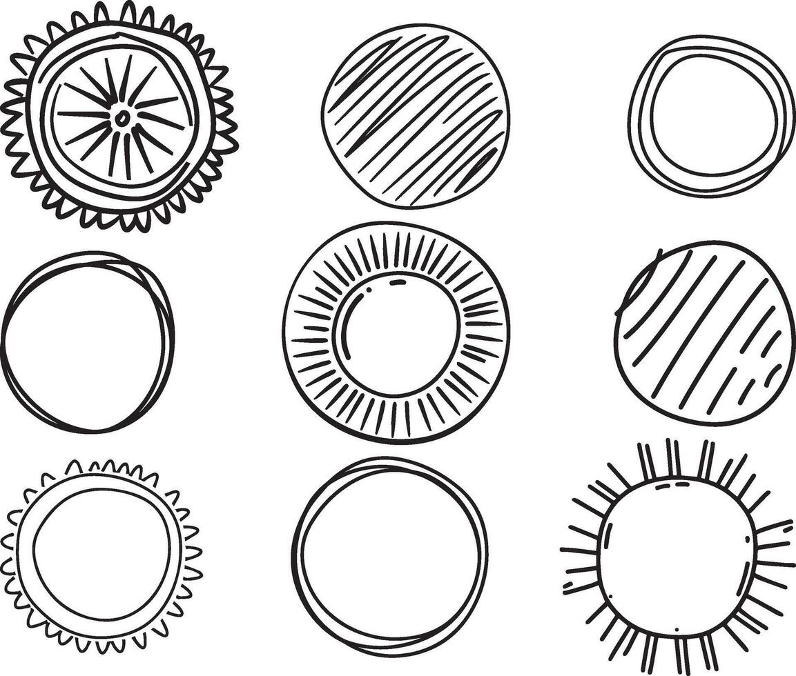 conjunto de linda mano dibujado circulo formas, vector en aislado blanco antecedentes
