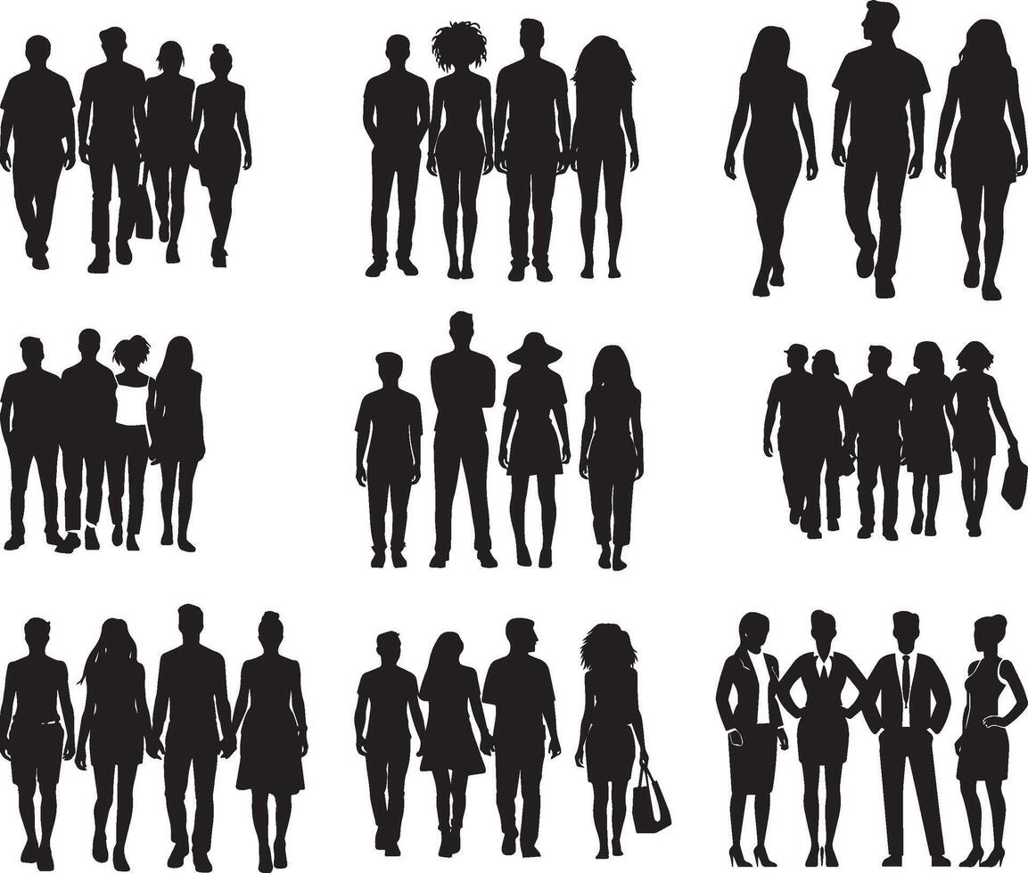 Set of Men and Women Silhouette Vector, on isolated white background vector