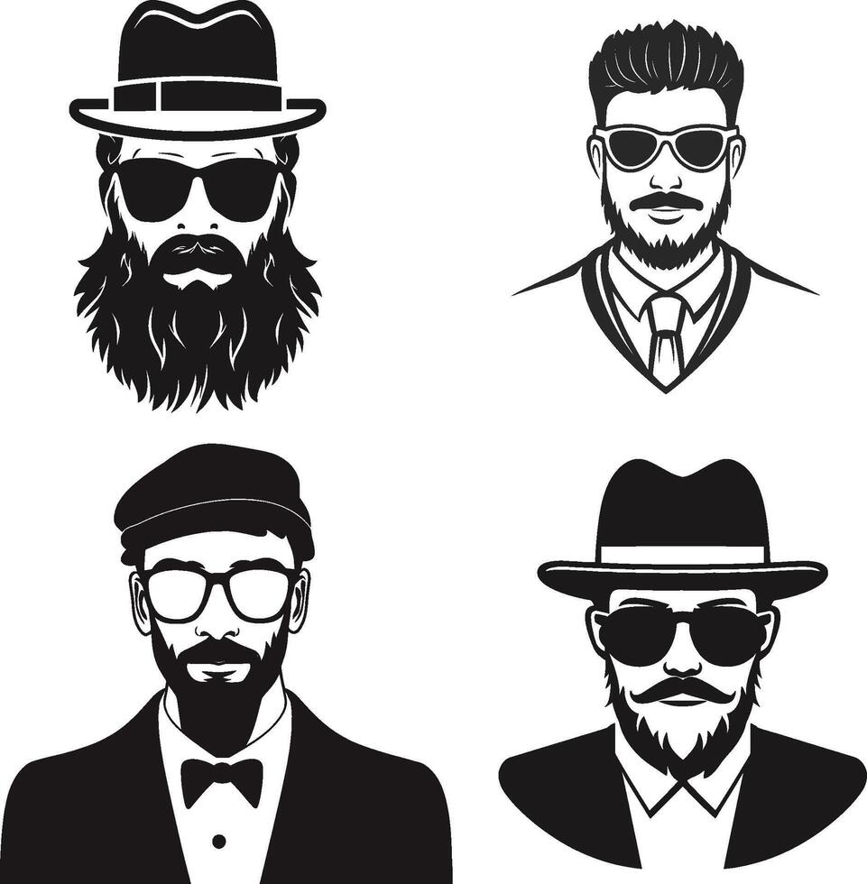Set of Hipsters Vector Silhouette, vector