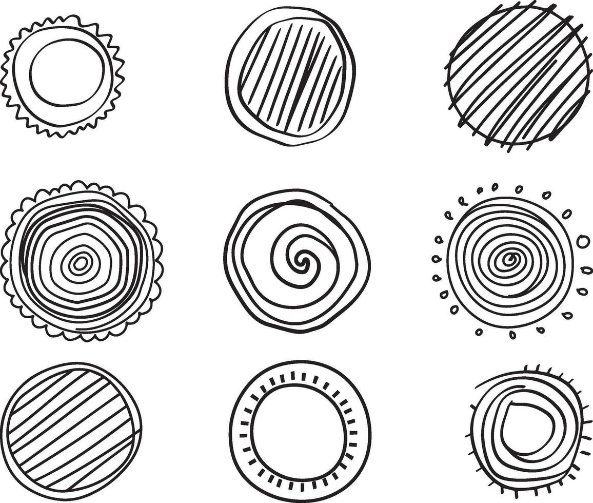 Set of Cute Hand Drawn Circle Shapes, vector on isolated white background