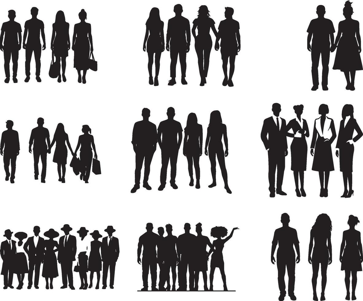 Set of Men and Women Silhouette Vector, on isolated white background vector