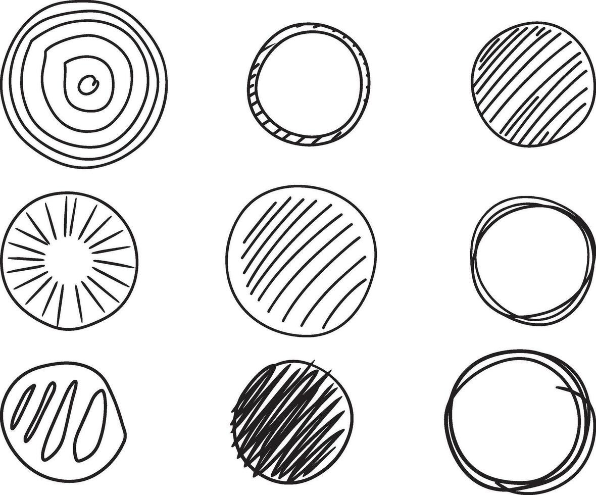 Set of Cute Hand Drawn Circle Shapes, vector on isolated white background