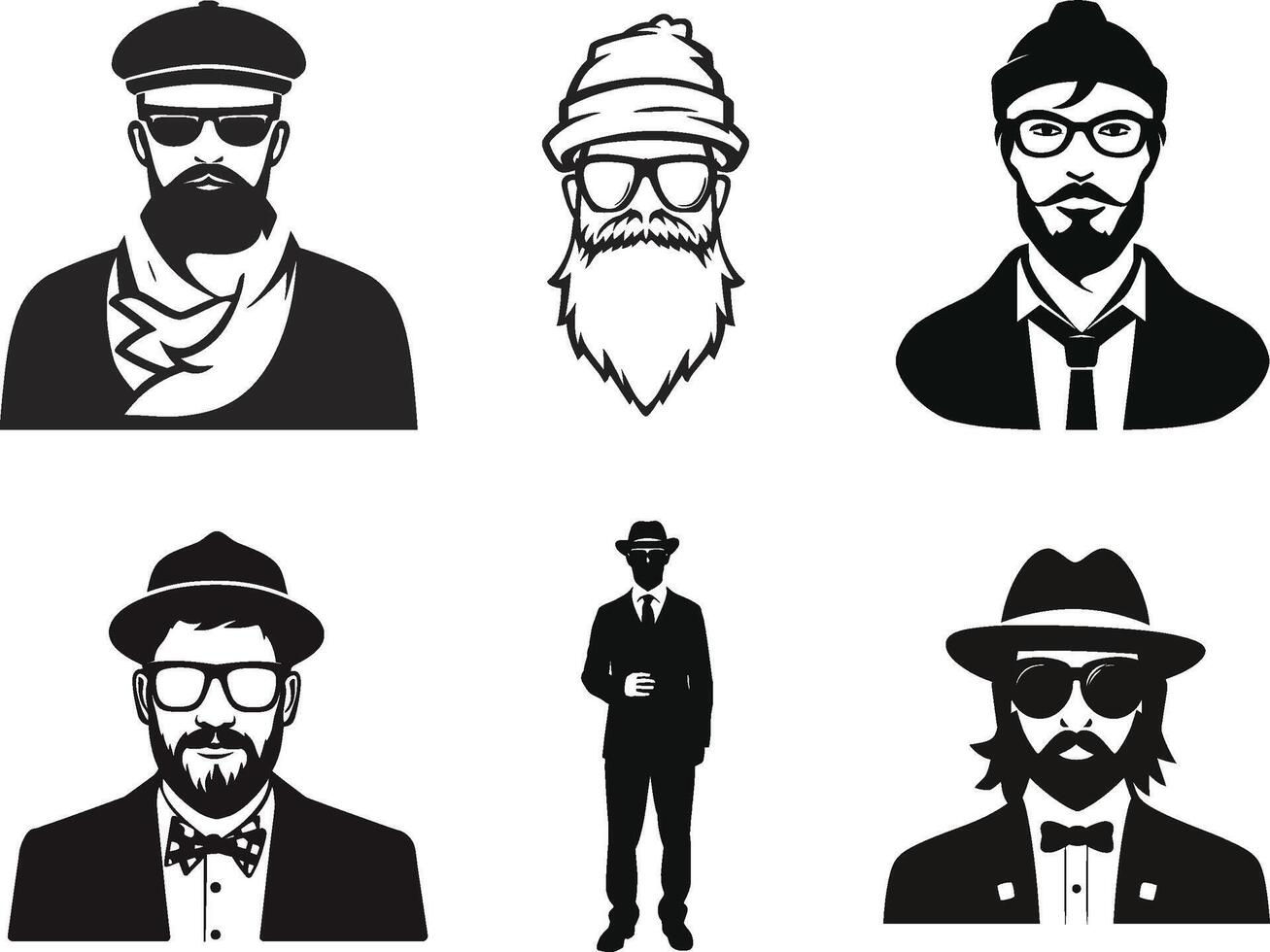 Set of Hipsters Vector Silhouette, vector