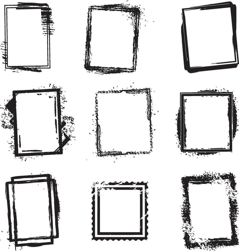 Black and white Set of Grunge Photo Edge portrait Frame, vector on isolated white background