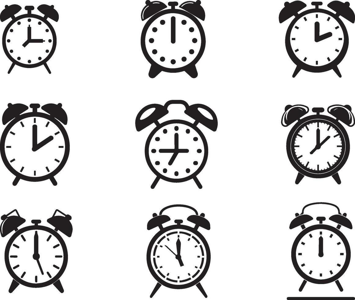 Silhouette set of Clock vector icon, Vector on isolated white background