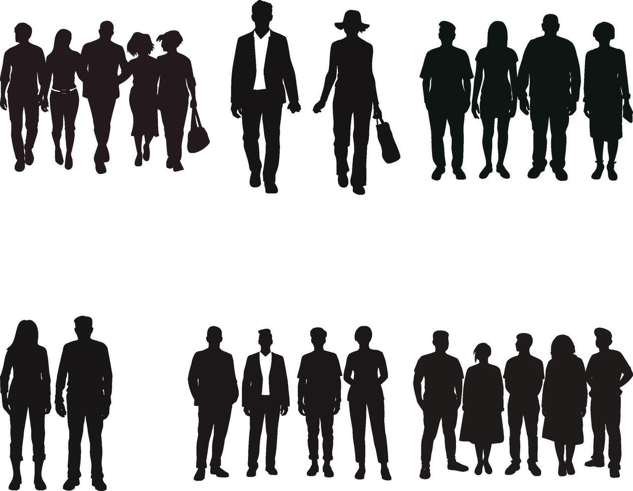 Set of General Adult People Silhouette, vector on isolated white background