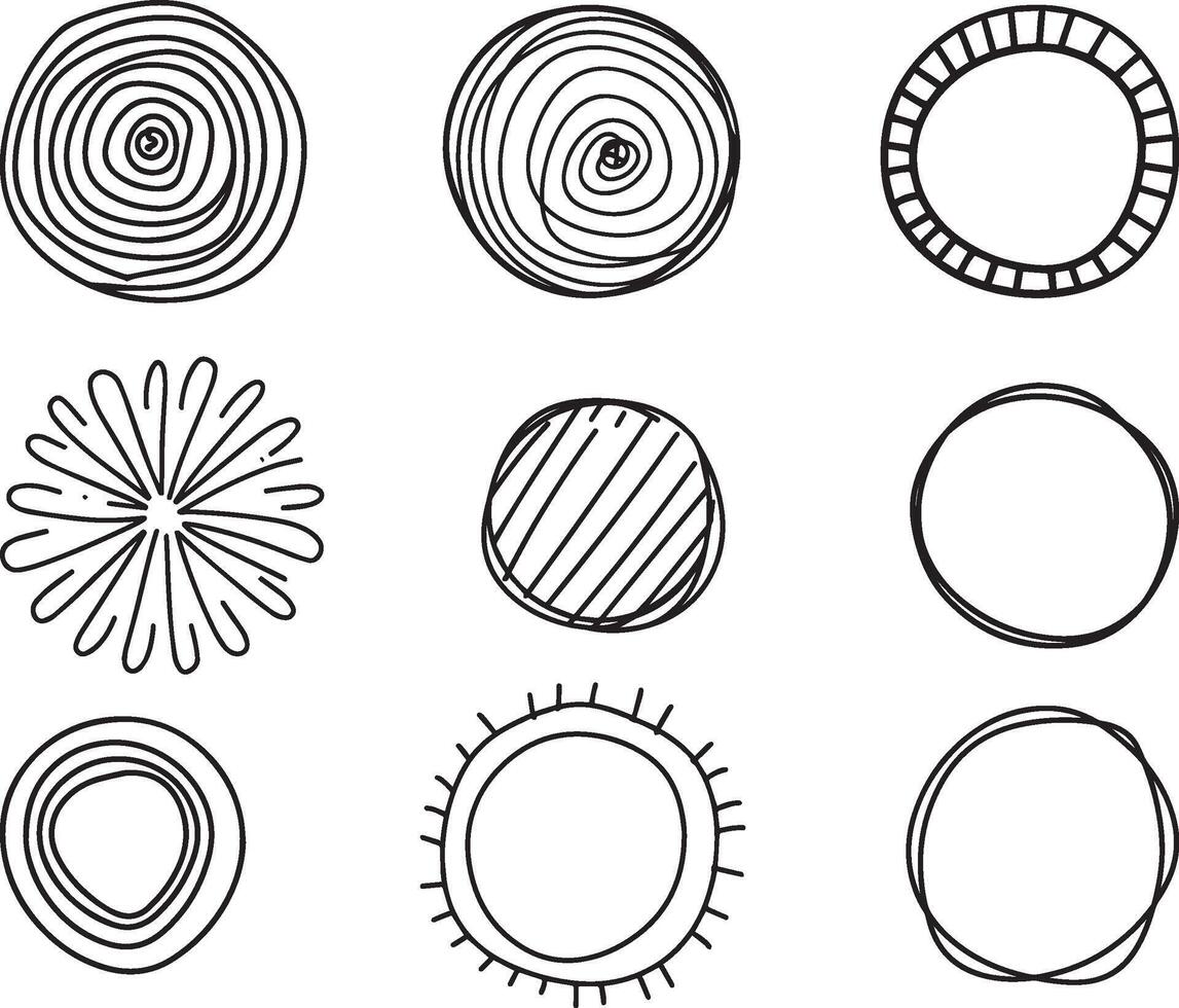 Set of Cute Hand Drawn Circle Shapes, vector on isolated white background