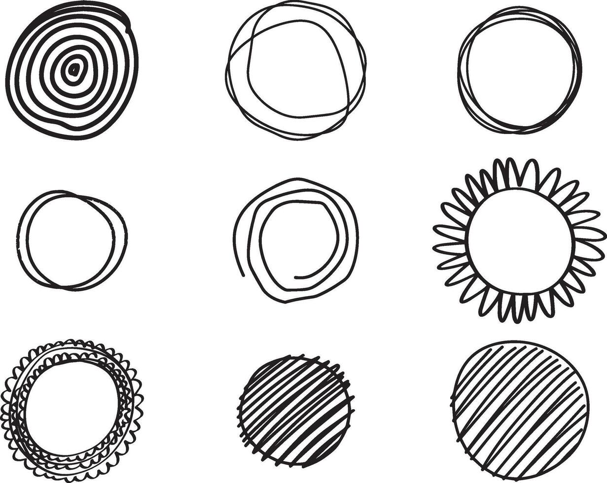 Set of Cute Hand Drawn Circle Shapes, vector on isolated white background