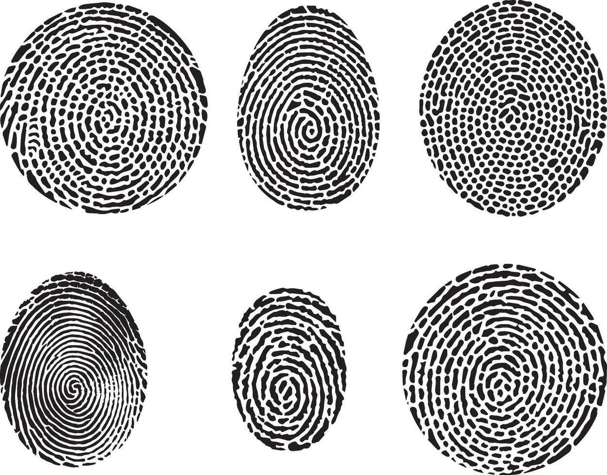 Set of Vector black isolated fingerprint on white background