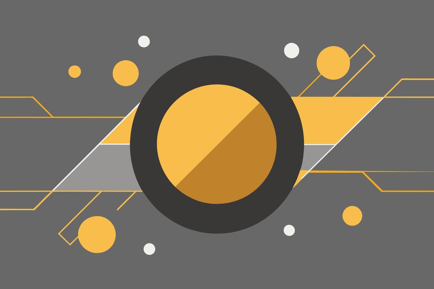 Tech geometric background with abstract golden and grey circles. Vector banner design