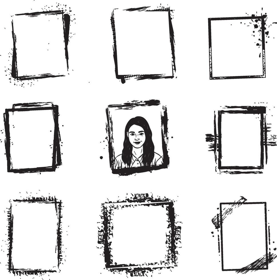 Black and white Set of Grunge Photo Edge portrait Frame, vector on isolated white background