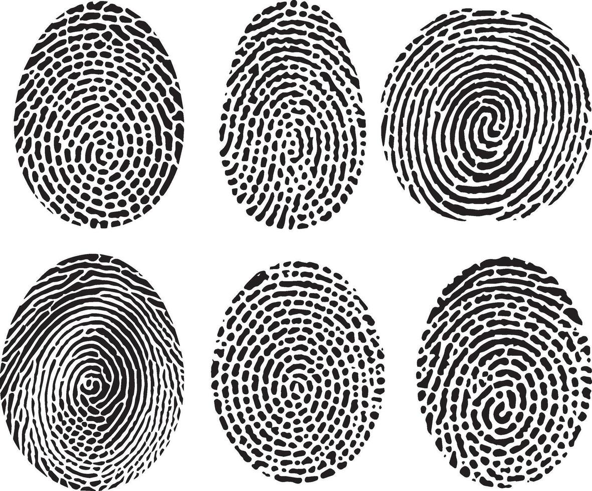 Set of Vector black isolated fingerprint on white background