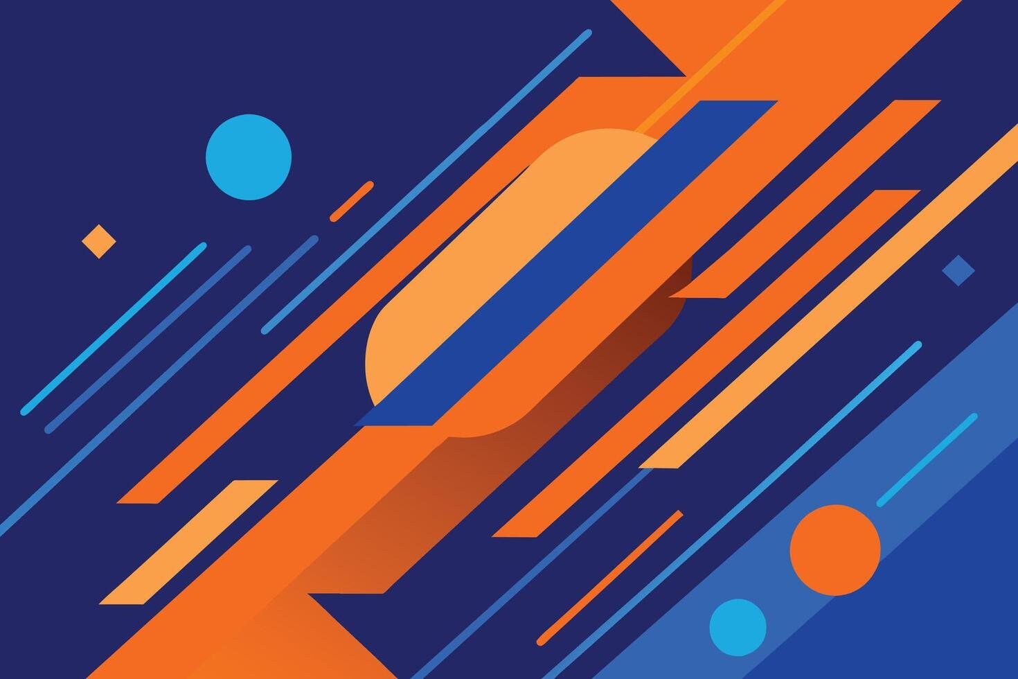 Minimal geometric background. Dynamic blue shapes composition with orange lines. Abstract background modern hipster futuristic graphic. Vector abstract background texture design