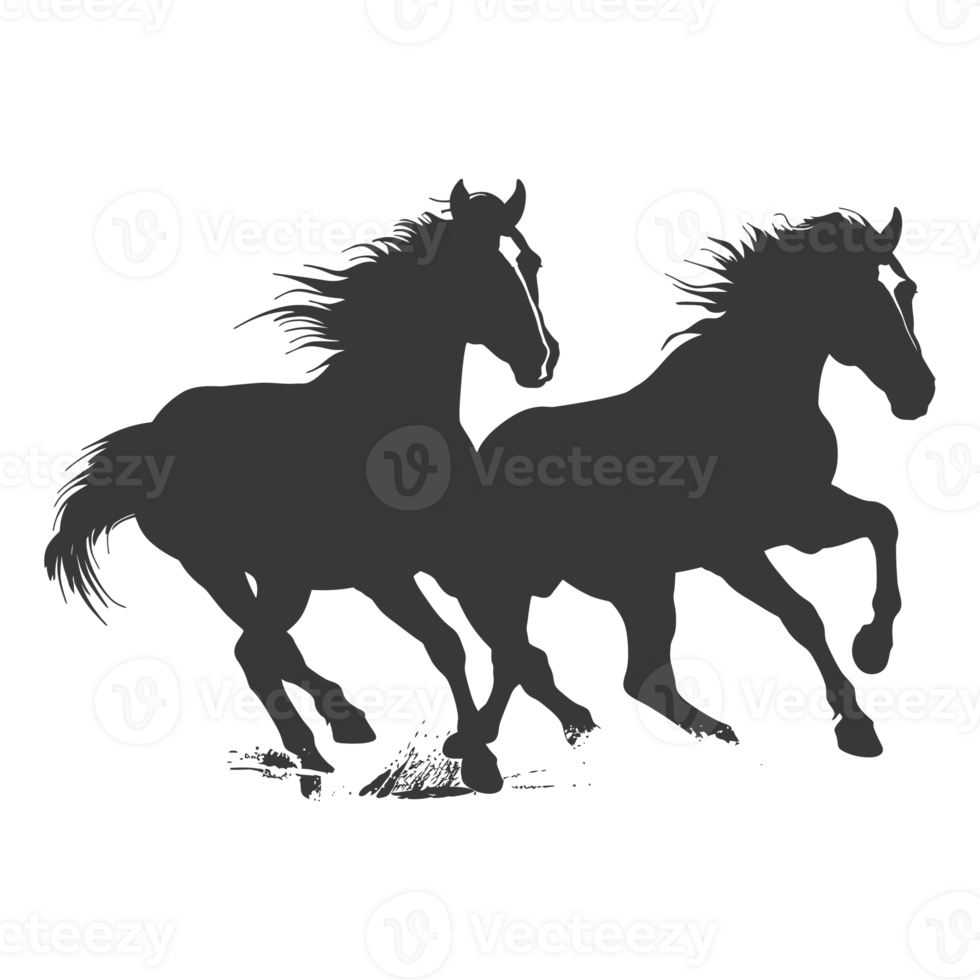 AI generated Silhouette two horses galloping png