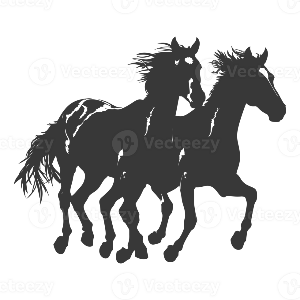 AI generated Silhouette two horses galloping png