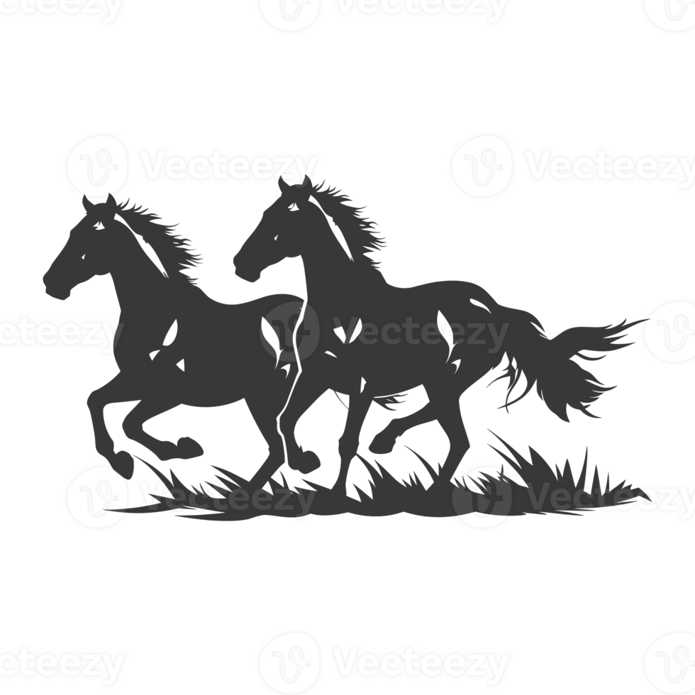 AI generated Silhouette two horses galloping png