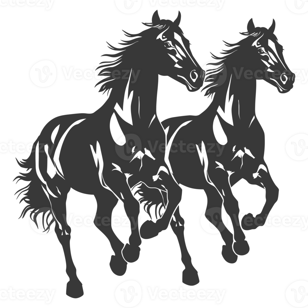 AI generated Silhouette two horses galloping png