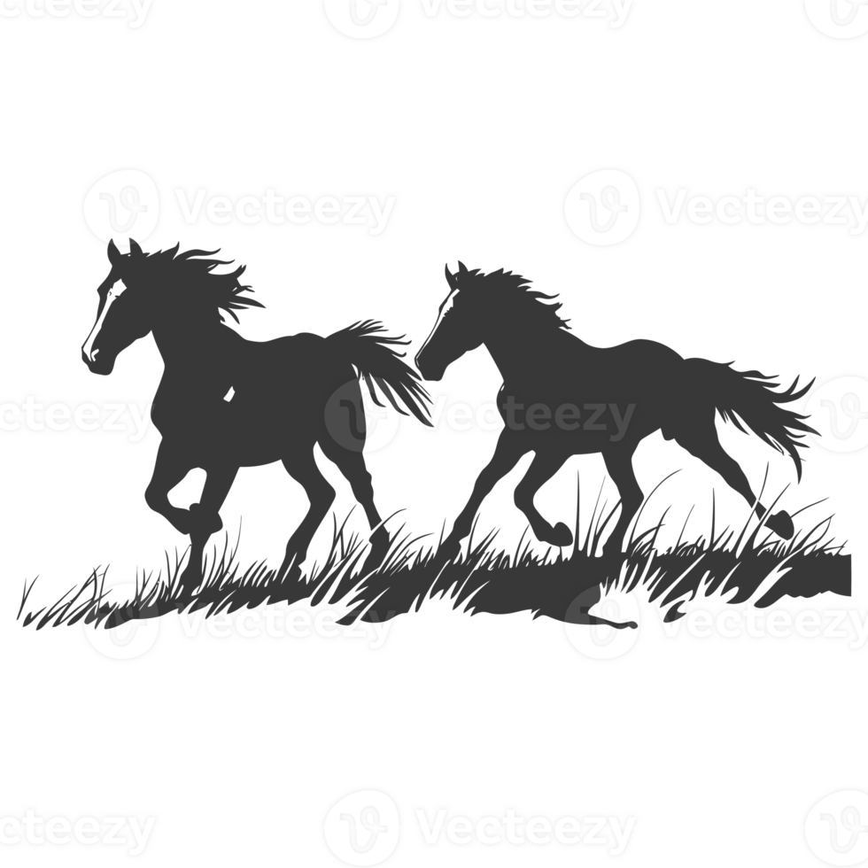 AI generated Silhouette two horses galloping png