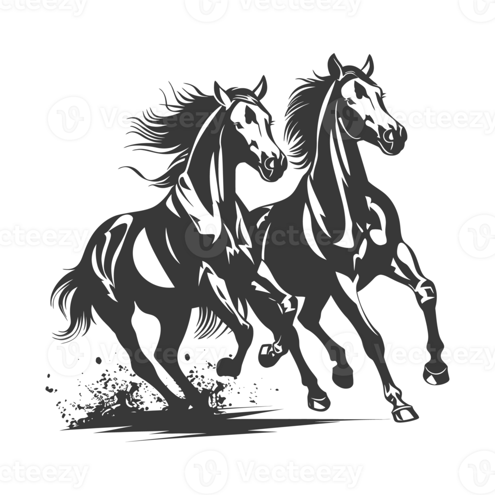 AI generated Silhouette two horses galloping png