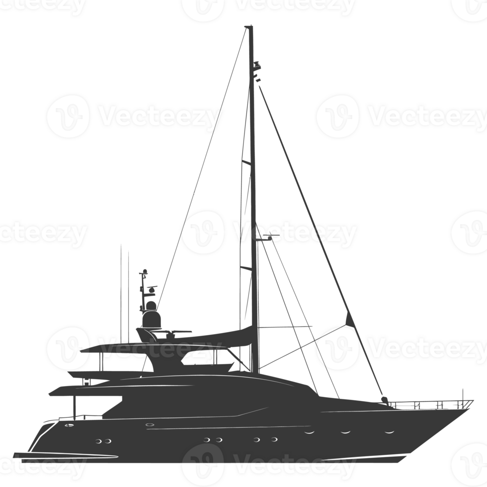 AI generated Silhouette yacht or boat black color only png