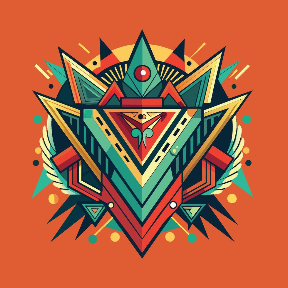 Colorful abstract vector illustration with tribal geometric elements on orange background.  t shirt design