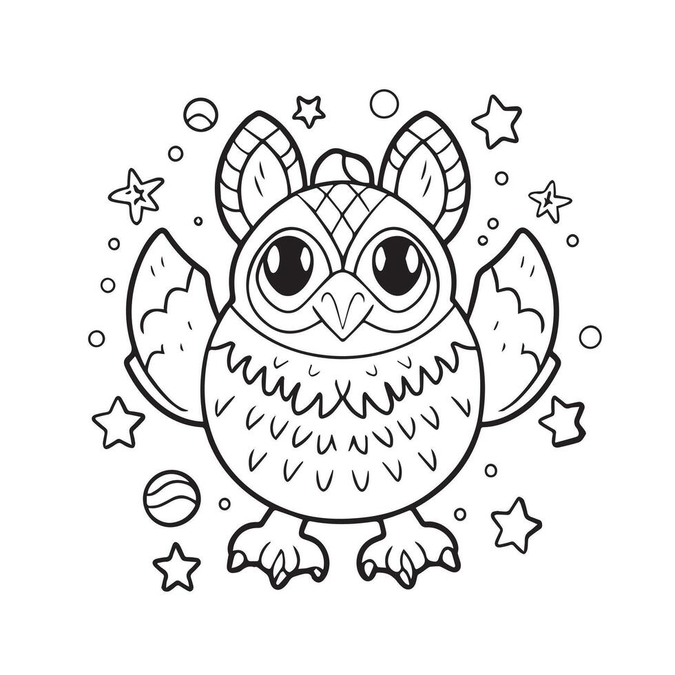 Coloring book for children owl with stars Vector illustration.
