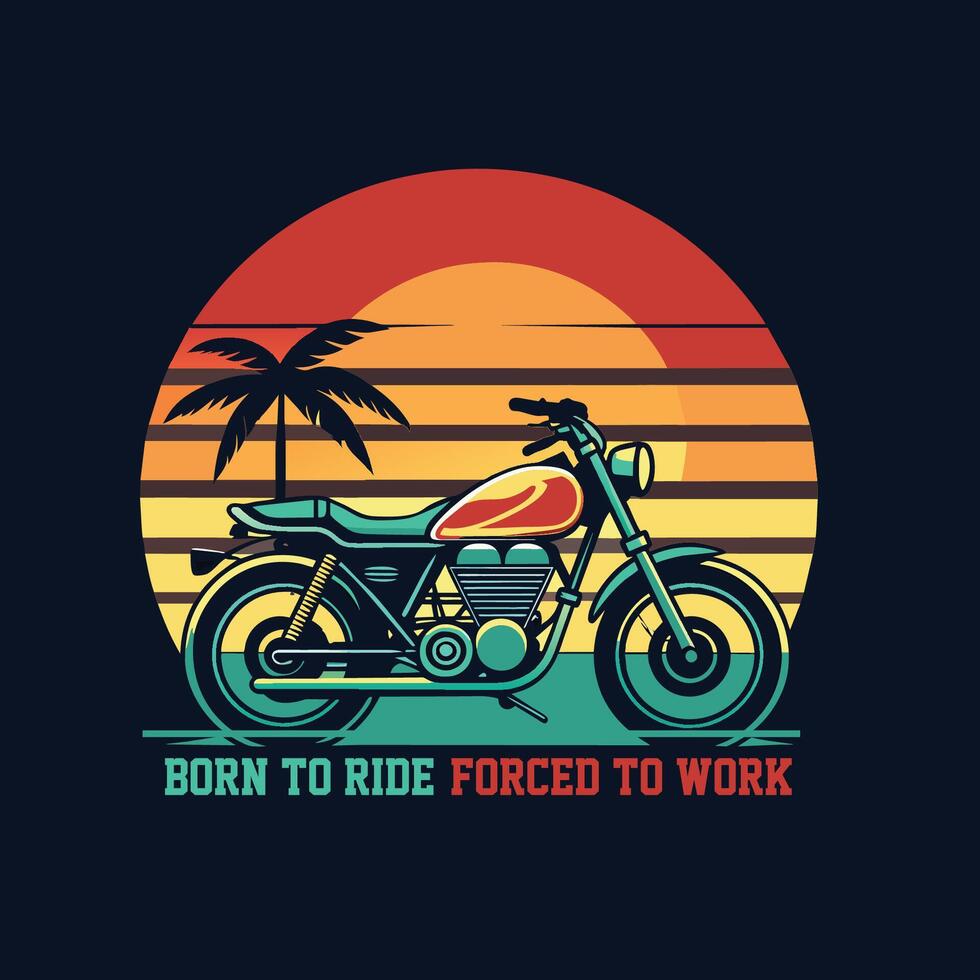 Biker custom chopper on sunset background. Vector illustration in retro style.