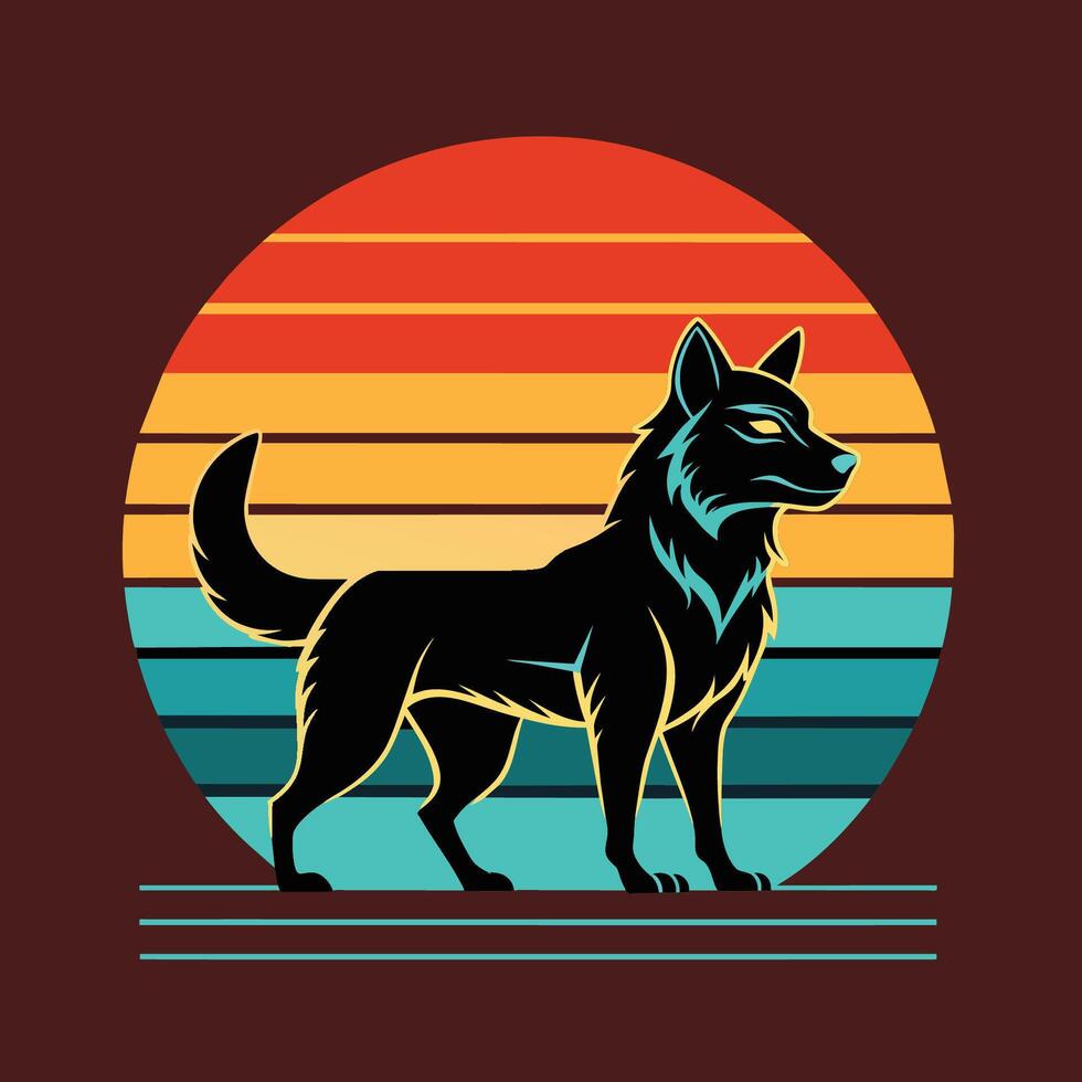 Wolf in the sunset. Vector illustration of a wolf in the sunset.