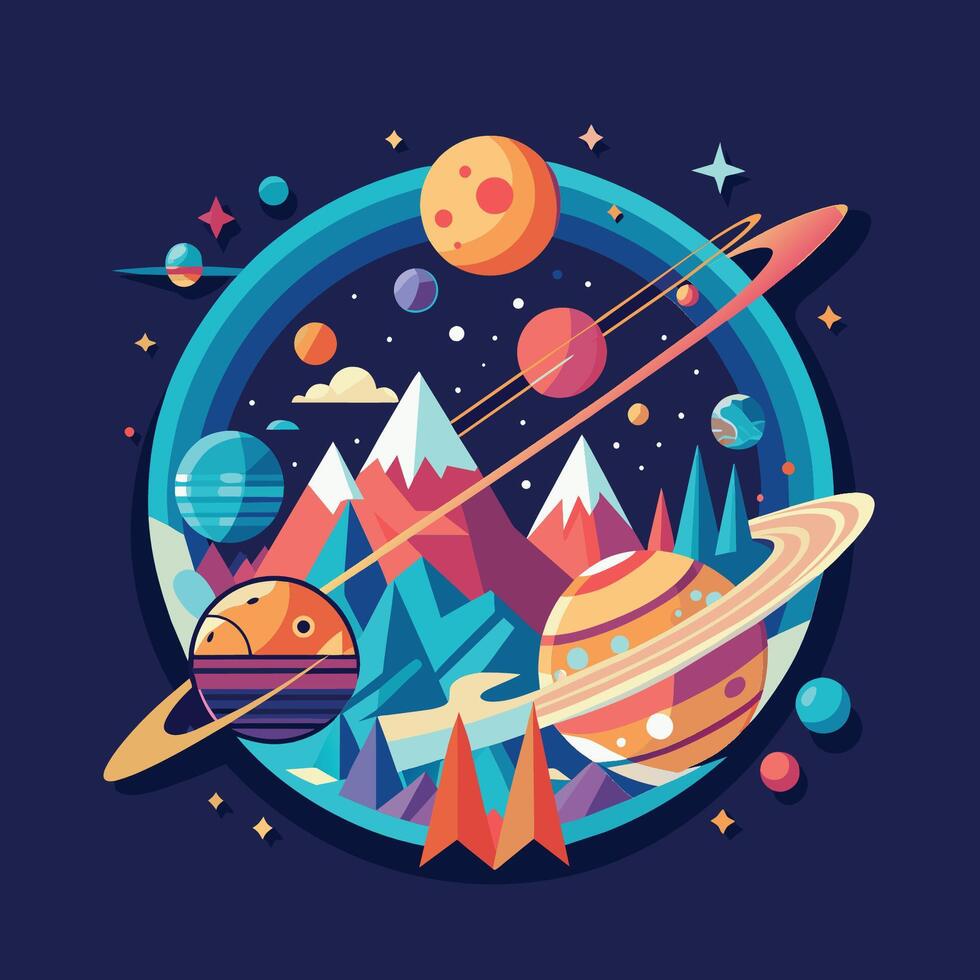 Planets in space. Vector illustration in flat style. Space exploration. Astronomy  t shirt design