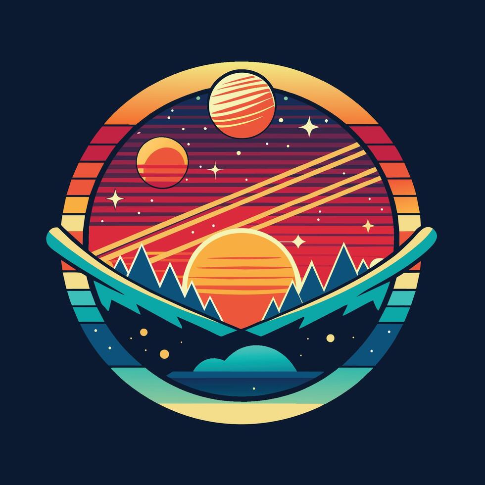 Vector illustration of planets in space. Vector illustration in retro style. Astronomy t shirt design