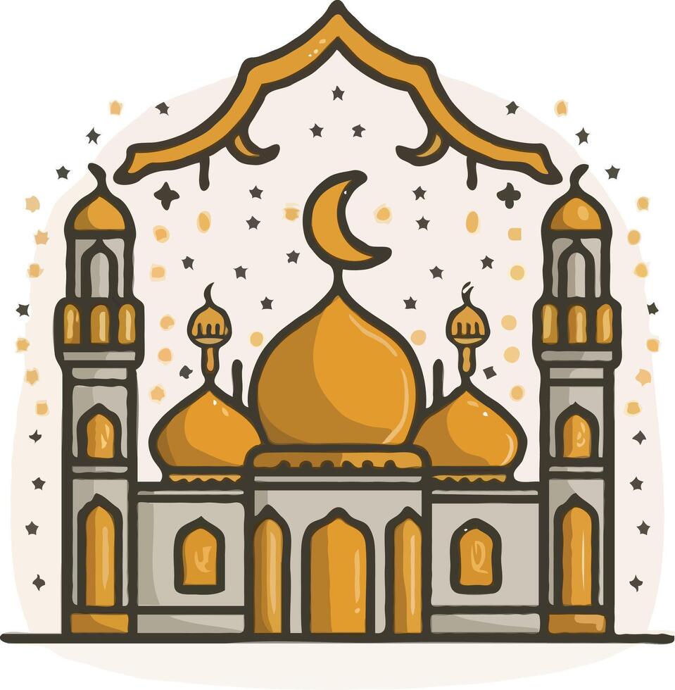 Ramadán kareem saludo tarjeta con mezquita vector ilustración